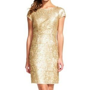 Gold Sequined Cocktail Dress Adrianna Papell Sz 6